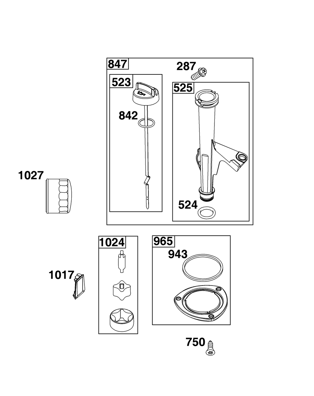 Lubrication Group Diagram and Parts List for 44N677-0060-G1 400000 - 699999 Briggs and Stratton Engine